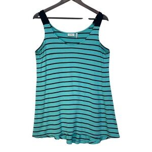 LOGO Lori Goldstein Womens Teal Black Striped Scoop Neck Tank Top A263295 Small